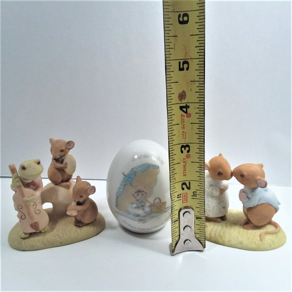 Porcelain Figurines 3pc VTG Tiny Talk Mice Frog Egg 1970's WWA Music Kiss Japan - Picture 5 of 9